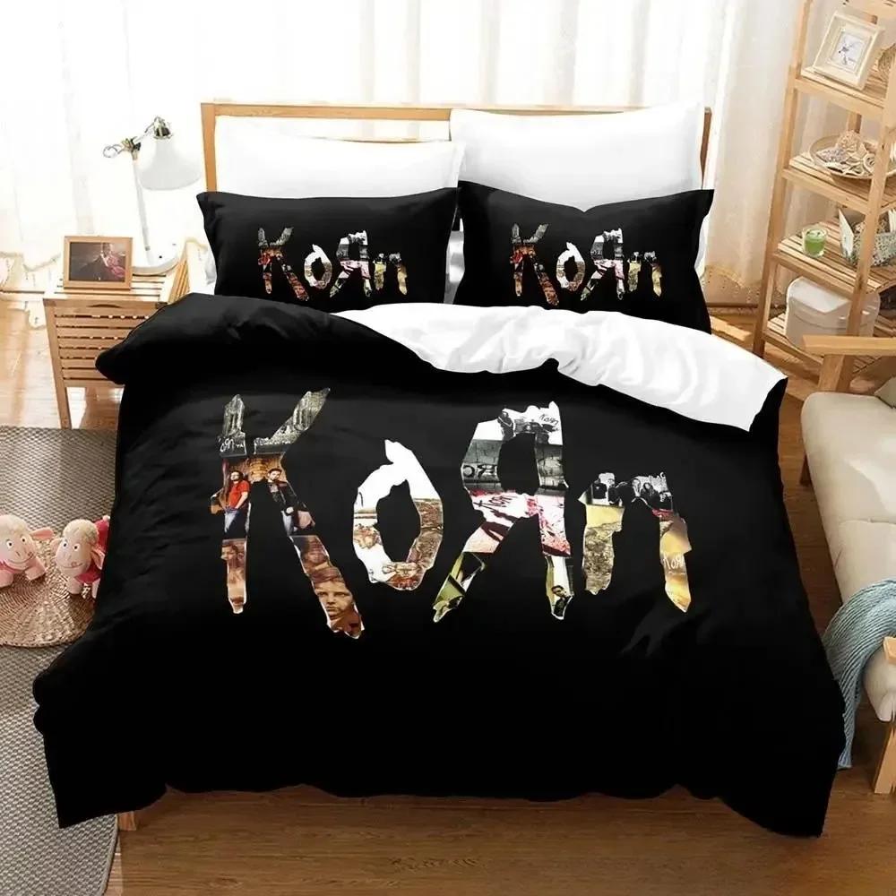 3D Print Korn Rock Band Bedding Set Duvet Cover Bed Set Quilt Cover Pillowcase Comforter King Queen Size Boys Adult Bedding Set