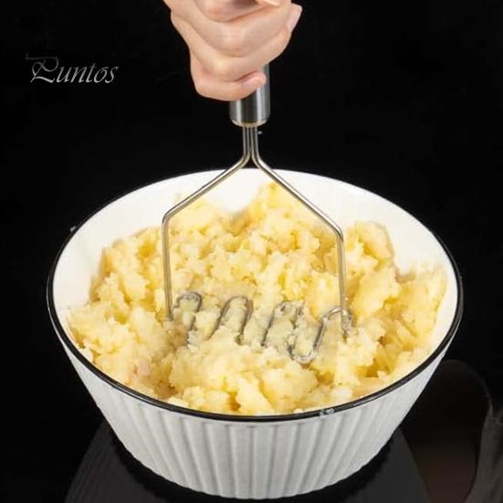 Large Gap Potato Masher 2 Pcs Stainless Steel Heavy Duty Integrated Kitchen Fine Holes Tool with Ergonomic Handle for Avocados Beans Fruit Vegetables