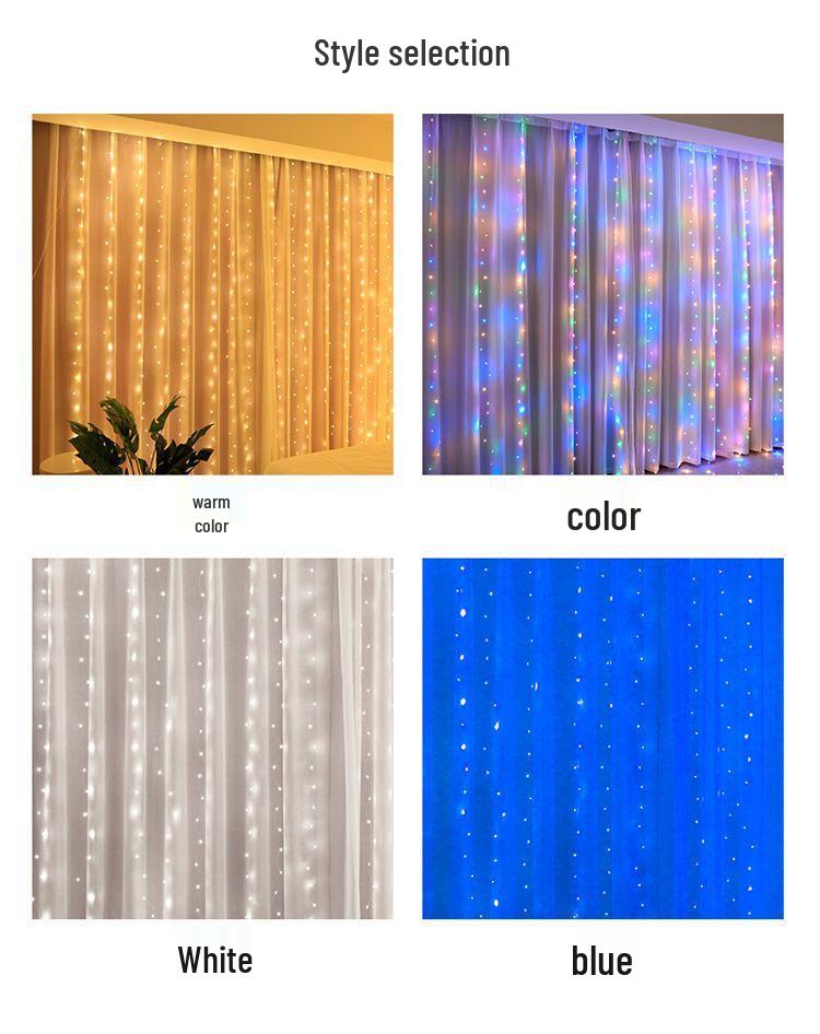 Colorful LED Curtain String Lights with Hooks, 3x3m USB and Remote Control for Christmas Decorations.