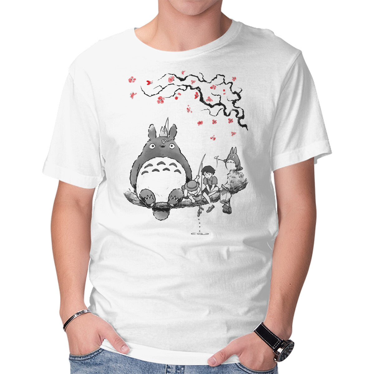 Unisex Crew Neck T-Shirt Mystic Forest Friend Sumi-E Graphic Short Sleeve Casual Tee L