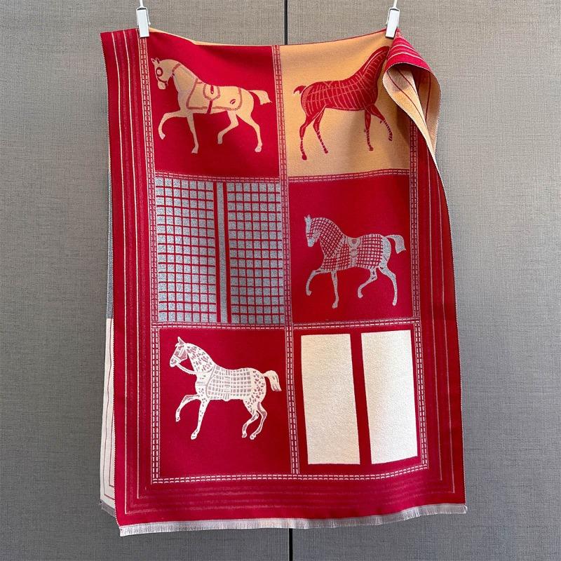 Autumn and Winter Warm Imitation Cashmere Scarf Women's Versatile Thickened Warm Scarf Women's Horse Printed Large Shawl