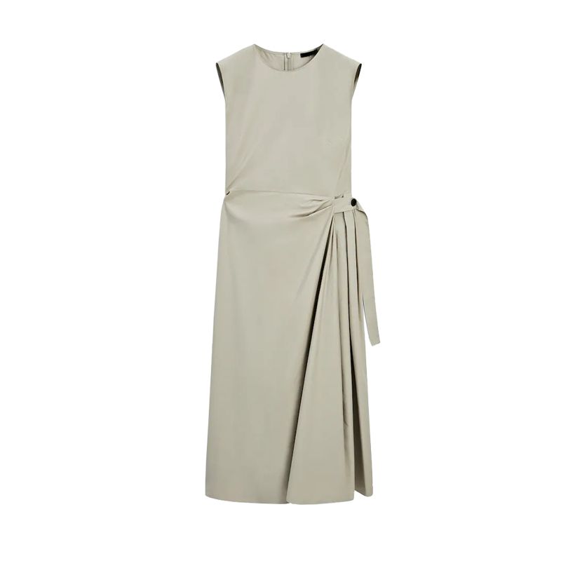 MD Spring New Fashion Temperament Waist-Controlled Drape Large Sleeveless Bow Tie Poplin Dress 6613613