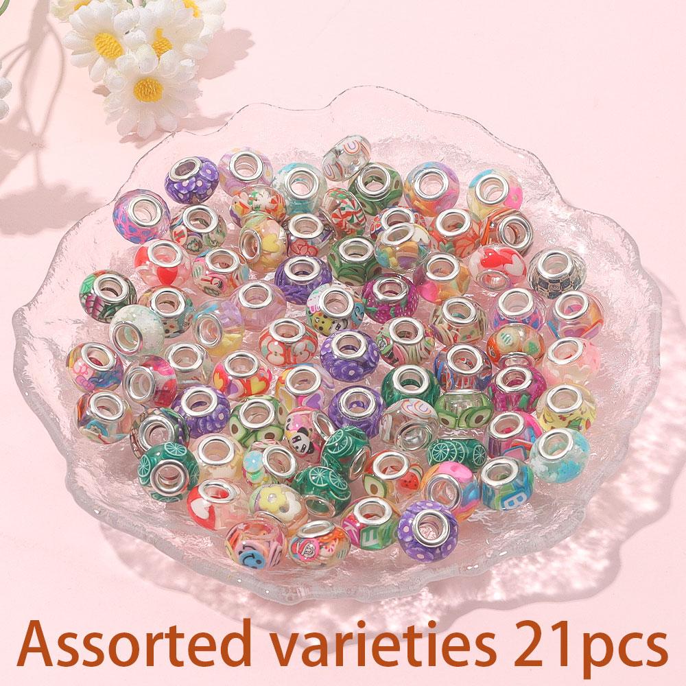 7/14/21pcs resin macroporous beads, various European beads, transparent spacer beads, flower beads, jewelry making, DIY crafts, bracelets,