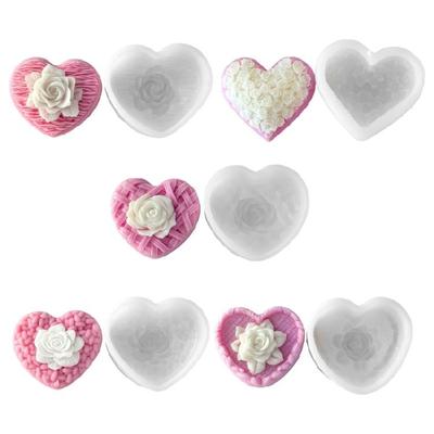 Heart Rose Scented Candle Silicone Mould Reusable Craft Tool With Detailed Rose Texture
