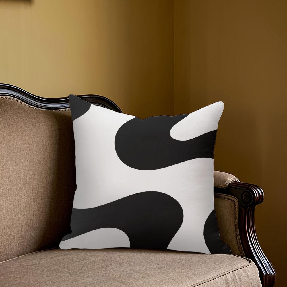 Housse de coussin carrée Jacquard Vague Noir Blanc pour Canapé Bureau Coussin lombaire Housse de coussin décorative pour la maison 50x50cm
