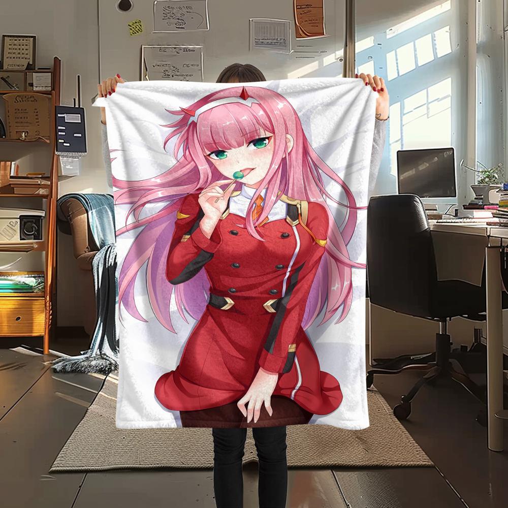 1PC DARLING In the FRANXX Zero Two Print Flannel Blanket, High Quality All Seasons, Home Decor, Warmth and Comfort, Perfect for Christmas Gifts