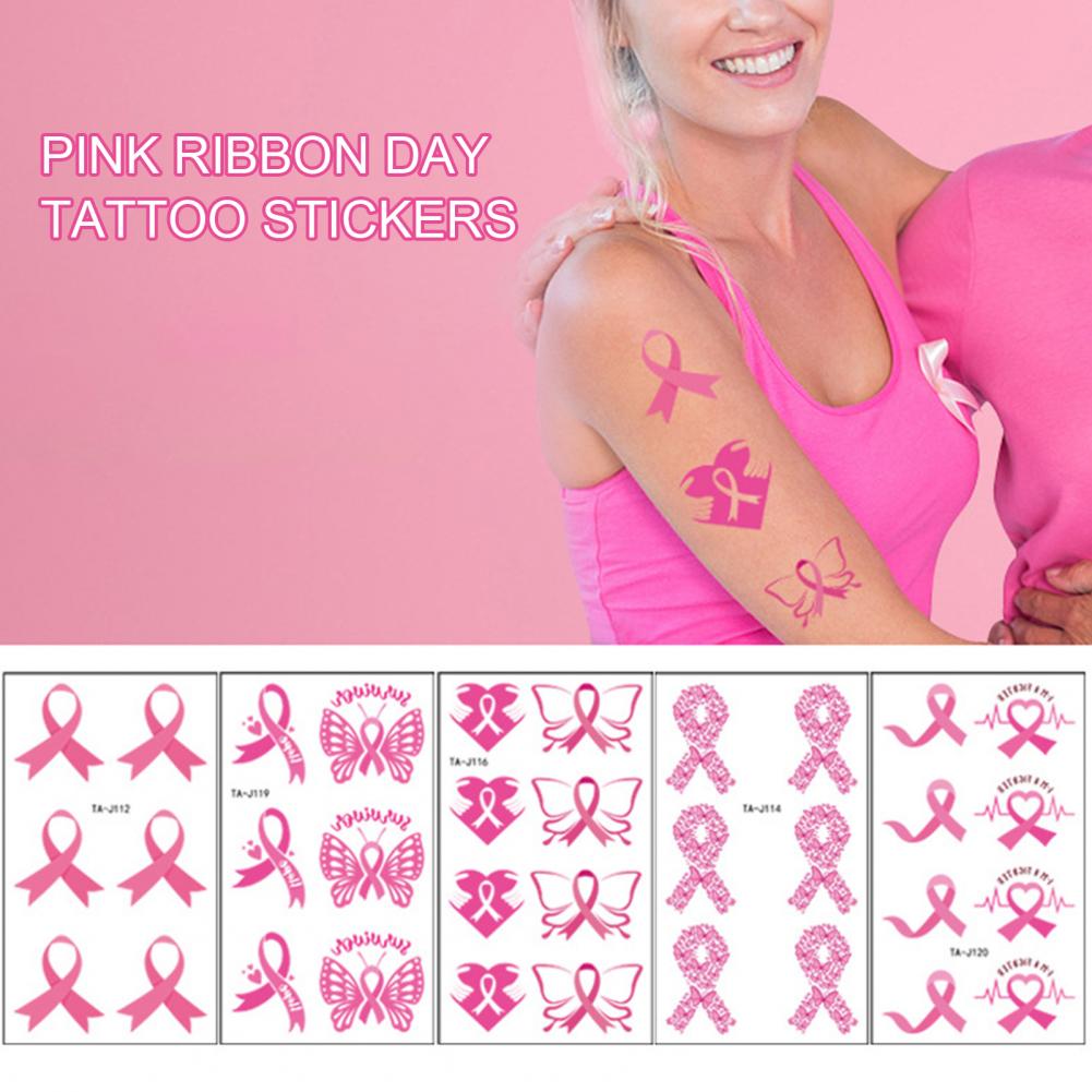 Adesivi Tatuaggio Nastro Rosa Adesivi Tatuaggio Fai da Te Donne Sensibilizzazione sul Cancro al Seno Tatuaggi Temporanei Arte Corporea Tatuaggi Impermeabili