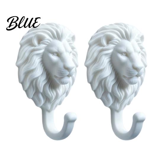 Drill Free Towel Hanger 2Pcs Lion-Head Wall Hooks 3D Printed Animal Shaped Hanger Self‑Adhesive Modern Wardrobe Storage Hook Coat Key Hook,