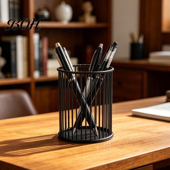 Office Desk Pen Holder Metal Holder, Nordic Organizer for Makeup Brushes, Electroplated Accessory Anti-Rust Multifunctional Storage Basket Pencils