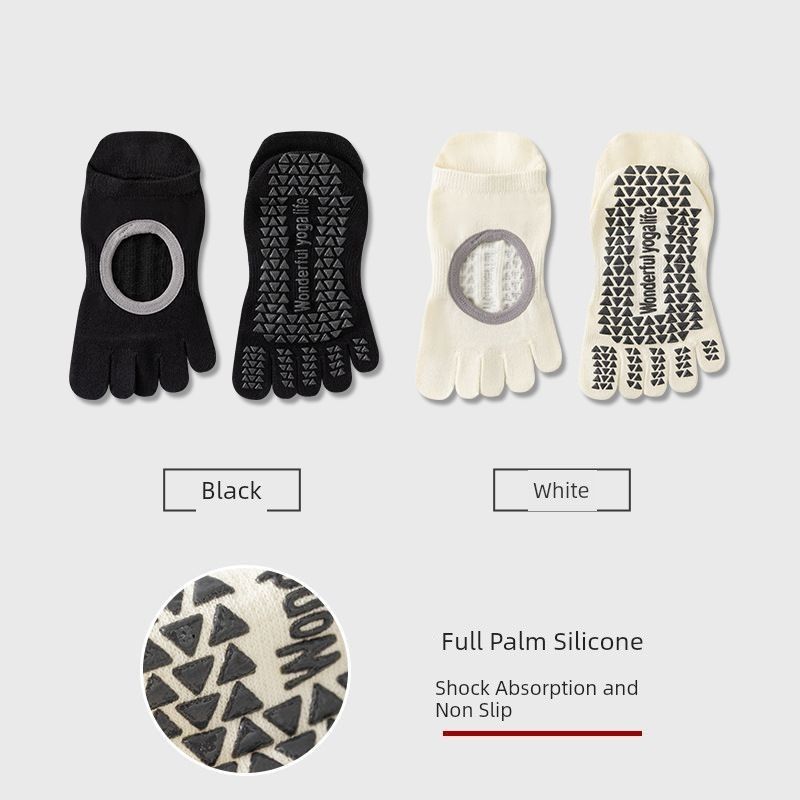 

Носки для йоги с нескользящими пальцами, женские профессиональные силиконовые бесшумные носки, дышащие, устойчивые к падениям, спортивные носки, стабильная поддержка стопы 2 pairs [Black + White]]