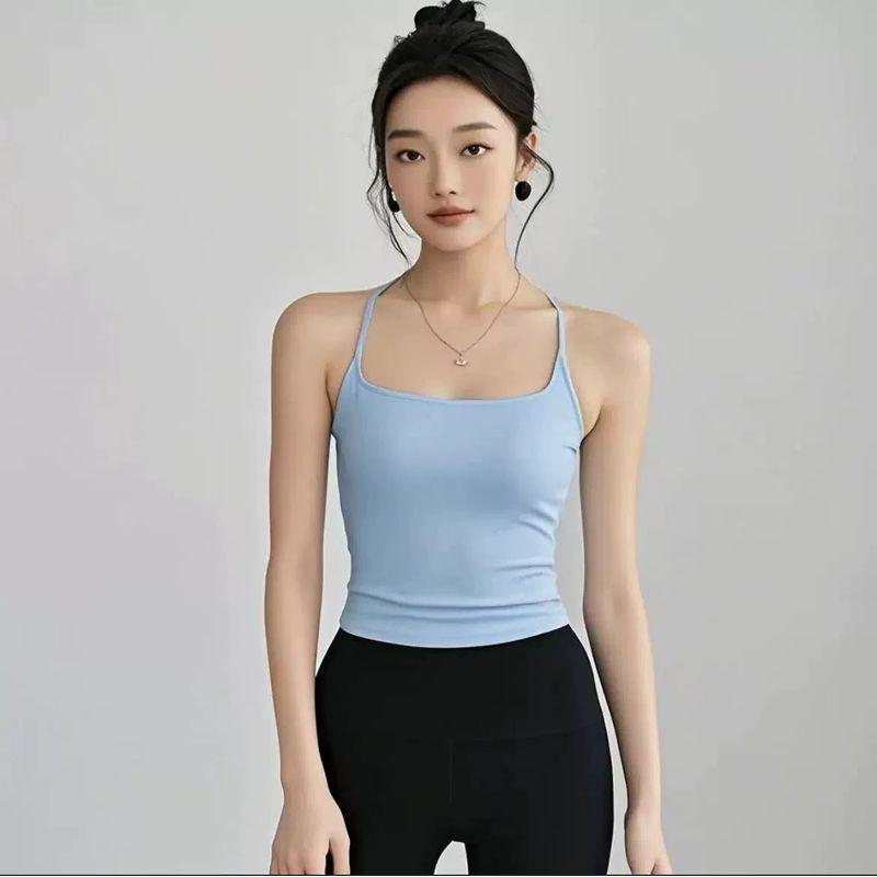 

Спортивный жилет Ударопрочный I-образный Красивая спина Быстросохнущий Универсальный Контрастный цвет Жилет для пилатеса и йоги Фитнес-бра Женский Blue fixed Cup M((47.50 kg-55.00 kg)