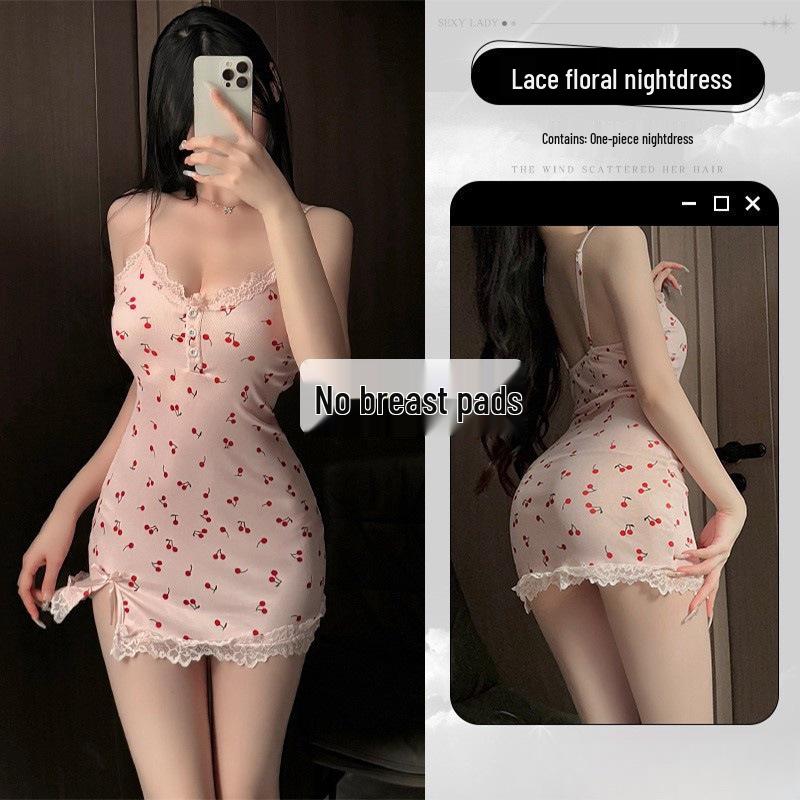 Sizzling Cherry Lace Sleepwear: Sensual Nightdress with Padded Support