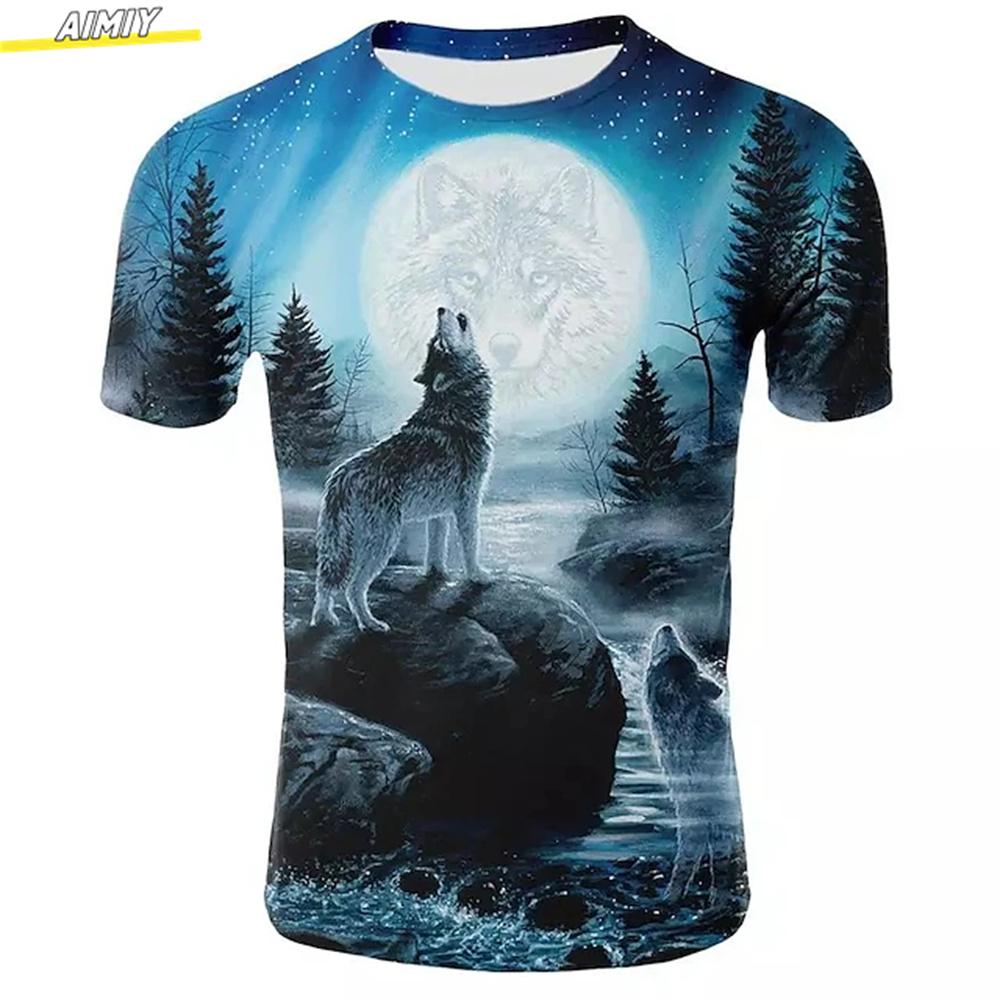 Men's Hipster Wolf 3D Printed T-shirt Summer Fashion Animal Pattern Short Sleeve Top Daily Holiday Round Neck Clothing