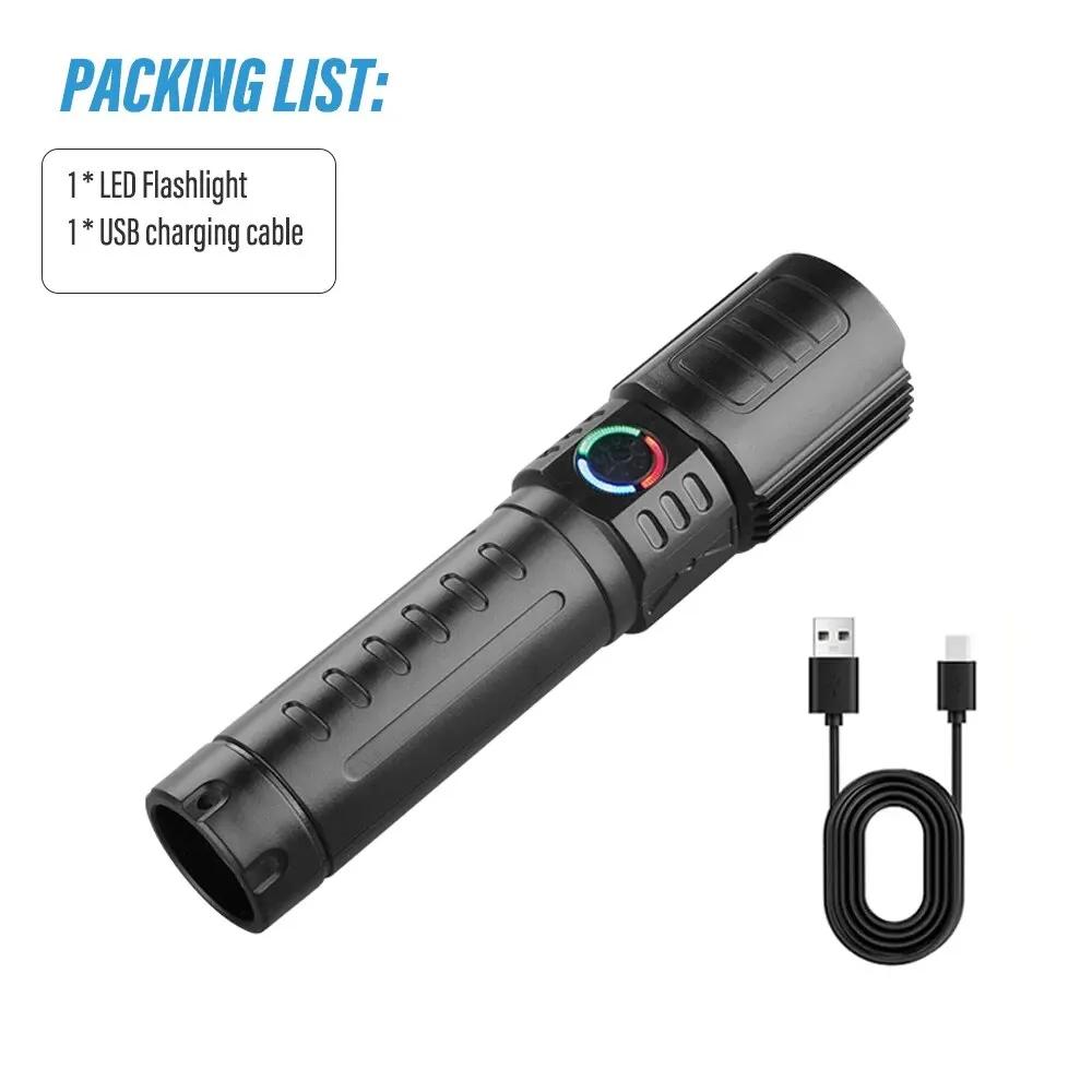 Super Bright LED Flashlight with P50 Beads Zoomable Rechargeable Torch 3 Lighting Modes Waterproof Outdoor Strong Lighting Lamp