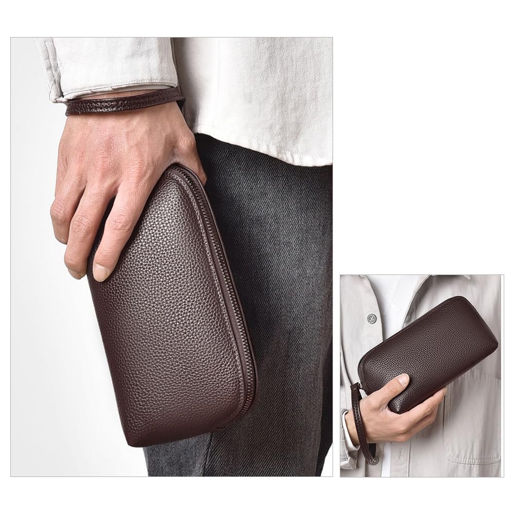 Skinn Mini Second Bag Veske Clutchveske Liten Tykt Skinn Håndstropp Håndveske Bryllupsveske Formell Business Seremoniell Veske Svart Brun [Whatna] 2-veis