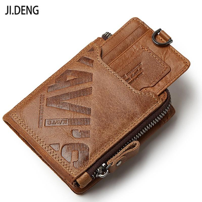 Real Cowhide Men's Short Wallets Fashionable Casual Zippers Wallet With Open Opening Multifunctional Change