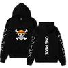 One Piece Straw Hat Jolly Roger Hoodie, Japanese Letter Sleeve Print Pullover Sweatshirt Unisex Casual Streetwear