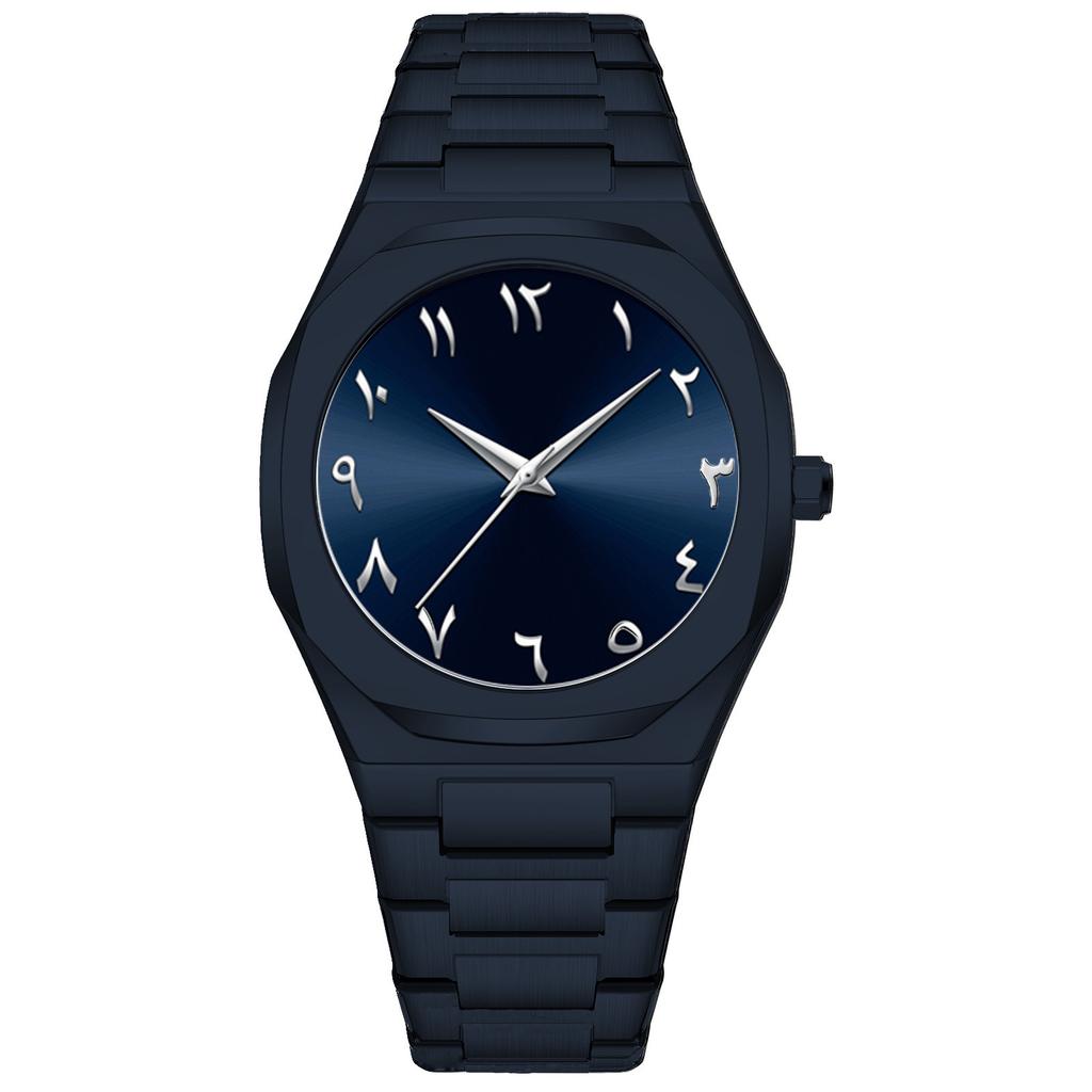 Waterproof Men's Watch Arabic Numeral Alloy Case Stainless Steel Luxury Shiny Black Silver Watch