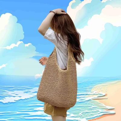 Moda Saman Kadın Omuz Çantaları Kağıt Dokuma Kadın Çanta Büyük Kapasiteli Yaz Plaj Hasır Çanta Rahat Tote Çantalar