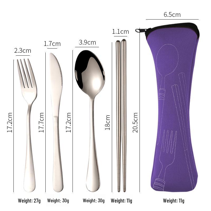 Stainless Steel Cutlery Set: Knife, Fork, Spoon & Chopsticks - Portable 4-Piece Set for Students, Travel, & Gifts