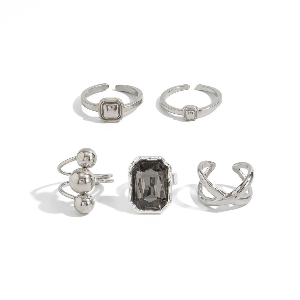 SHIXIN 5Pcs/Set New Fashion Acrylic Rhinestone Open Rings for Women Vintage Geometric Square Adjustable Knuckle Ring Men Jewelry