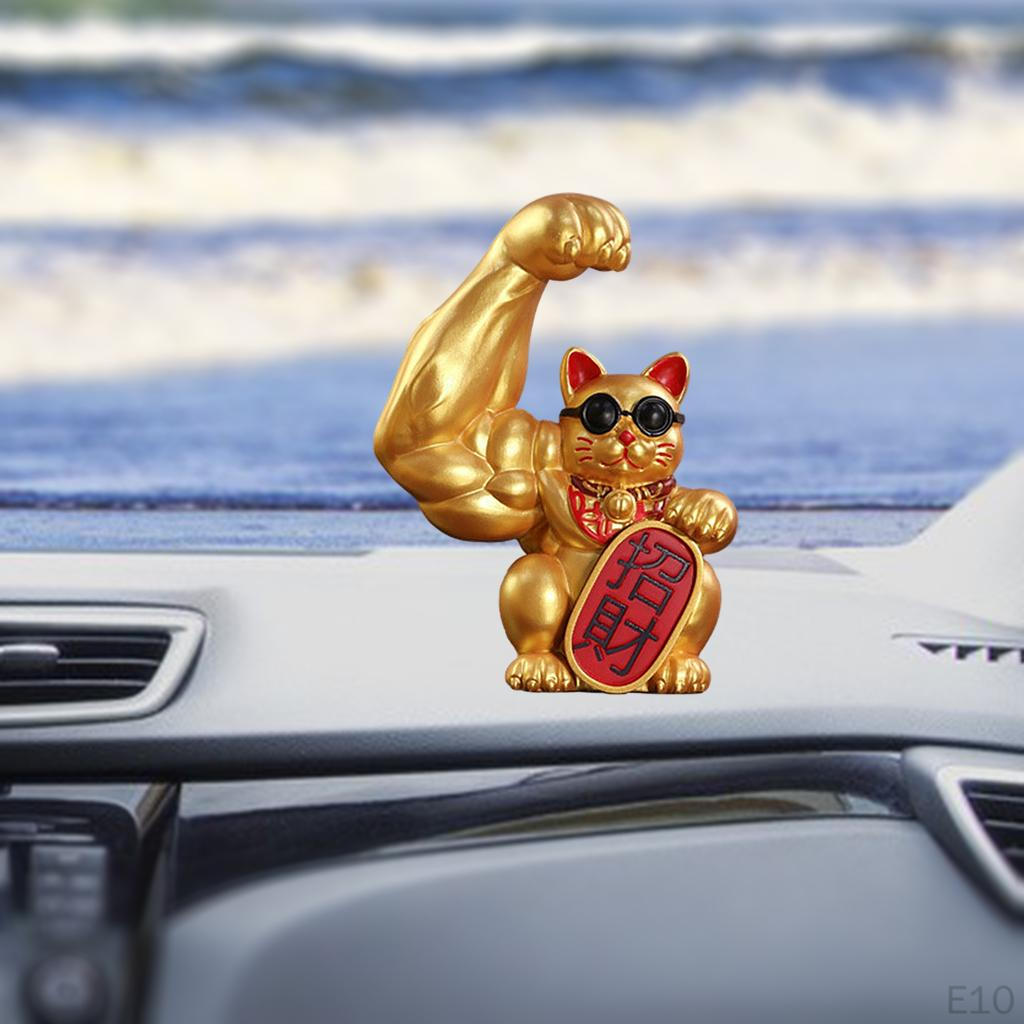Cat Figurine Sculptures Resin Fengshui Statue Wealth Car Decoration Ornament Accessory
