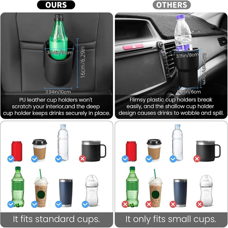 PU Leather Car Door Cup Holder Auto Drink Rack Storage Bin Organizer For Car Interior Back Seat Accessories Black Gray