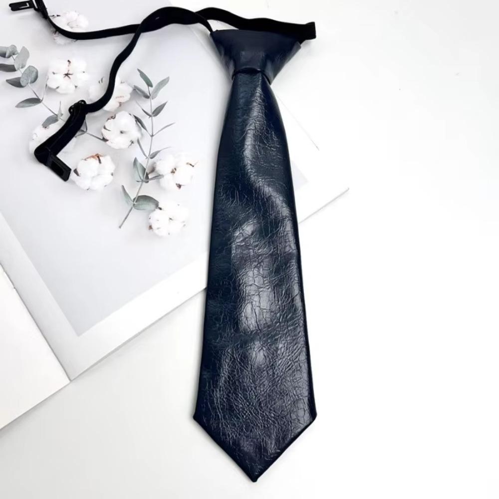 College Style PU Leather Ties Solid Color Lazy Tie Retro JK Necktie