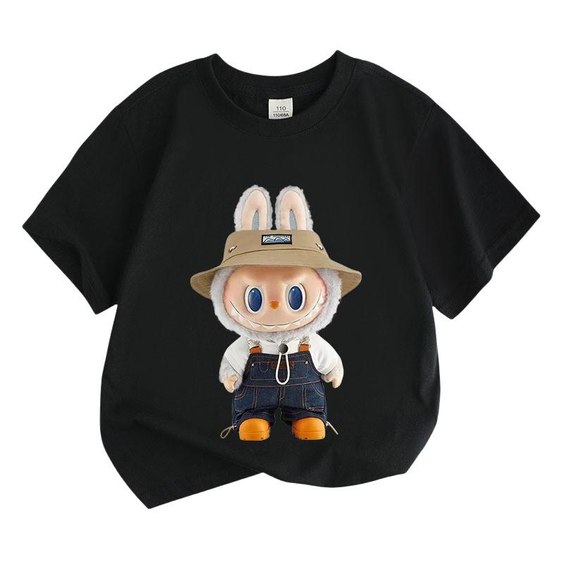 Labubu Children's T-shirt Cute Monster Cartoon Girl Round Neck Short Sleeved T-shirt Fashionable Versatile Style Top