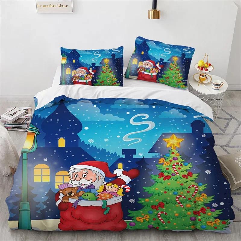 Christmas Duvet Cover Microfiber Santa Claus Comforter Cover Cartoon Bedding Set 2/3Pcs Twin King Quilt Cover With Pillowcases