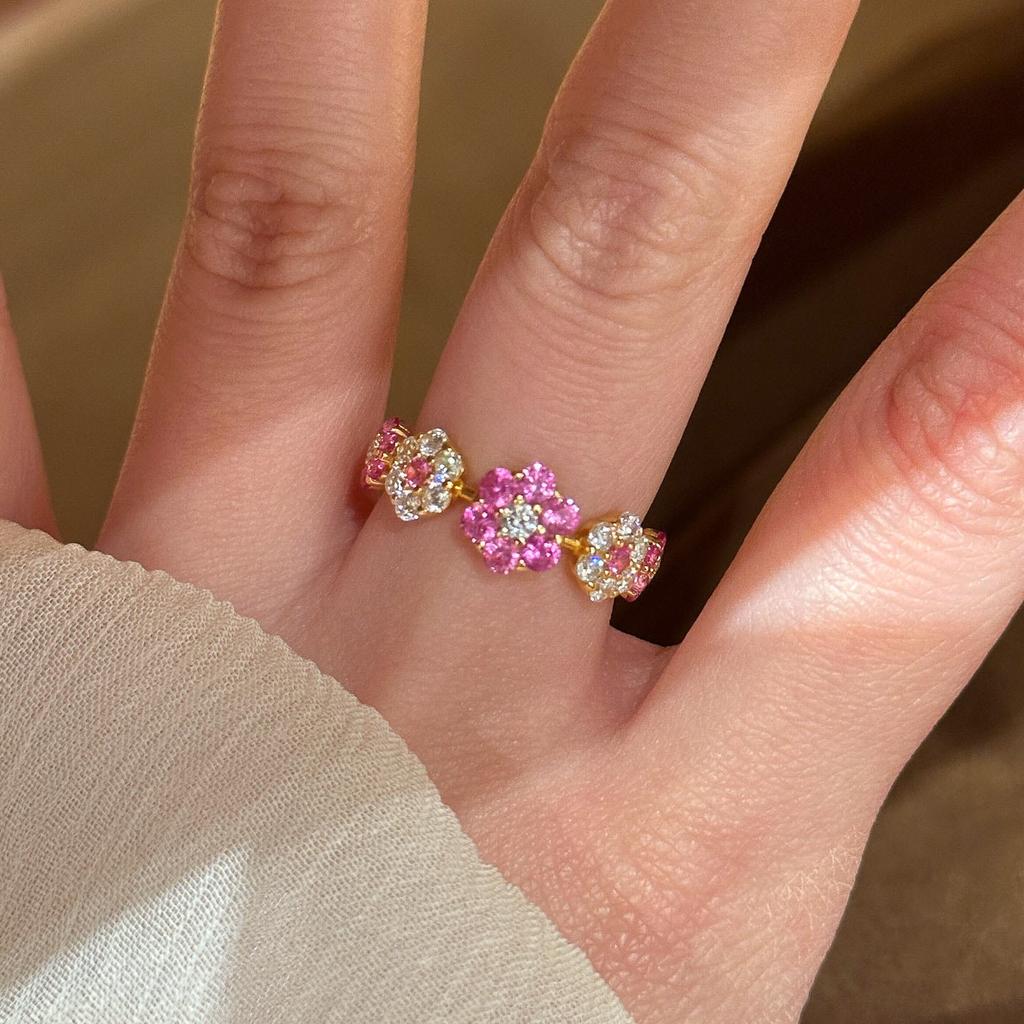 Kirschblüten-Inlay Rosa Diamanten Spleißblumenring Mode-Stil Süße Exquisite Ringe für Frauen Hochzeits Schmuck Geschenk