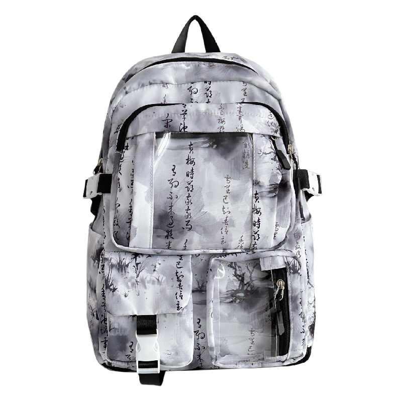 

Chinese Style Ink Wash Patterns Backpack Large Capacity Girls Boys Nylon Breathable School Bag For Middle School чорний