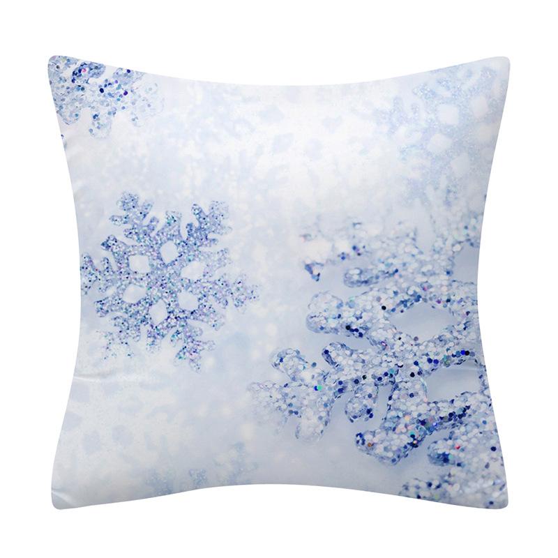 Snow Christmas Pillowcase Blue and White Printed Cushion Cover Snowflake  Tree Throw