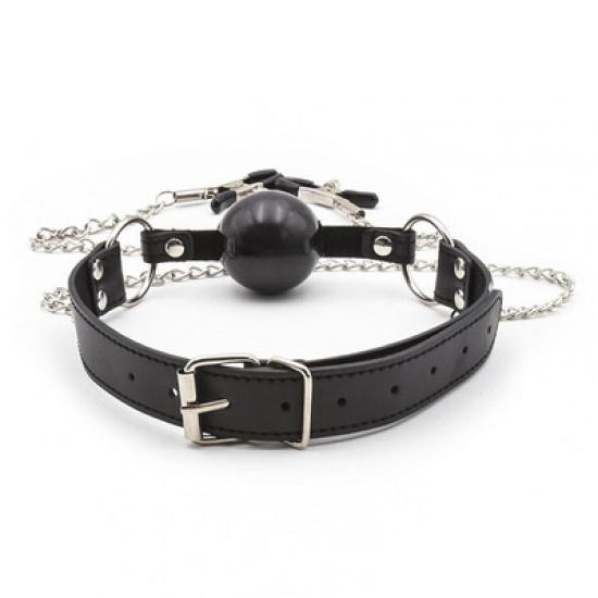 Ball Mouth Gag + Nipple Clamps Mouth Plug Gag Nipple Stimulation Massage Fetish Adult Sexy Toys For Couple
