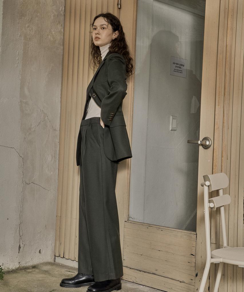 Kkeulle Wool Twill Setup Pants_Deep Khaki