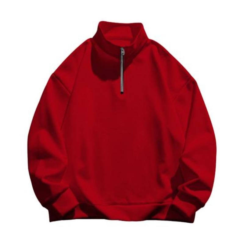 Yousheng Men Sweatshirt Half Zipper Stand Collar Long Sleeves Solid Color Pullover Mid Length Sport Casual Top Lightweight Clothes for Travel Office