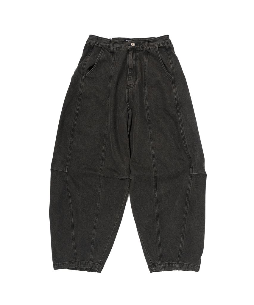 CARGOBROS Curved Line Washed Denim Pants (Black)