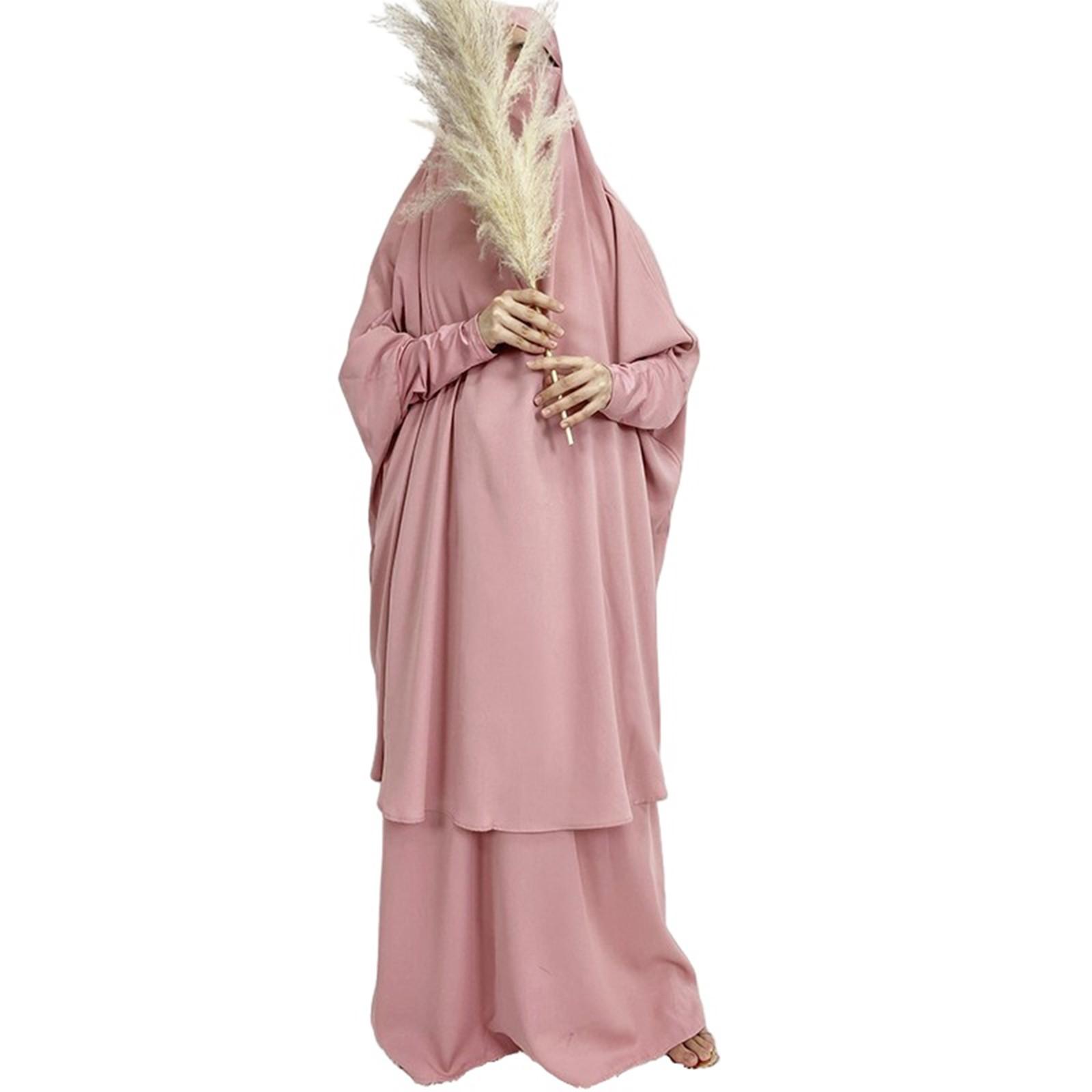 

Мусульманский женский комбинезон платье из двух частей комплект длинные платья One Size розовый