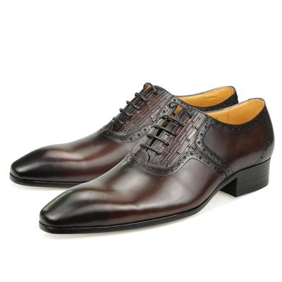 Modne męskie oksfordy biznesowe sznurowane skórzane biurowe brogsy ze szpicem formalne do sukienki ślubne imprezowe buty w kolorze kawy czarnym plus size