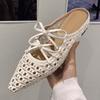 Women Weave Slippers Lace Up Flats Sandals Woman Shoes Summer Trend 2025 New Bow Shallow Slides Walking Cozy Zapatillas De Mujer