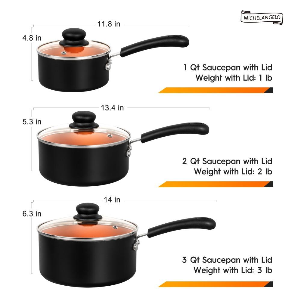 MICHELANGELO Nonstick Sauce Pan Set with Lid 1QT 2QT 3QT Ceramic Copper Saucepan Dishwasher Safe Cookware