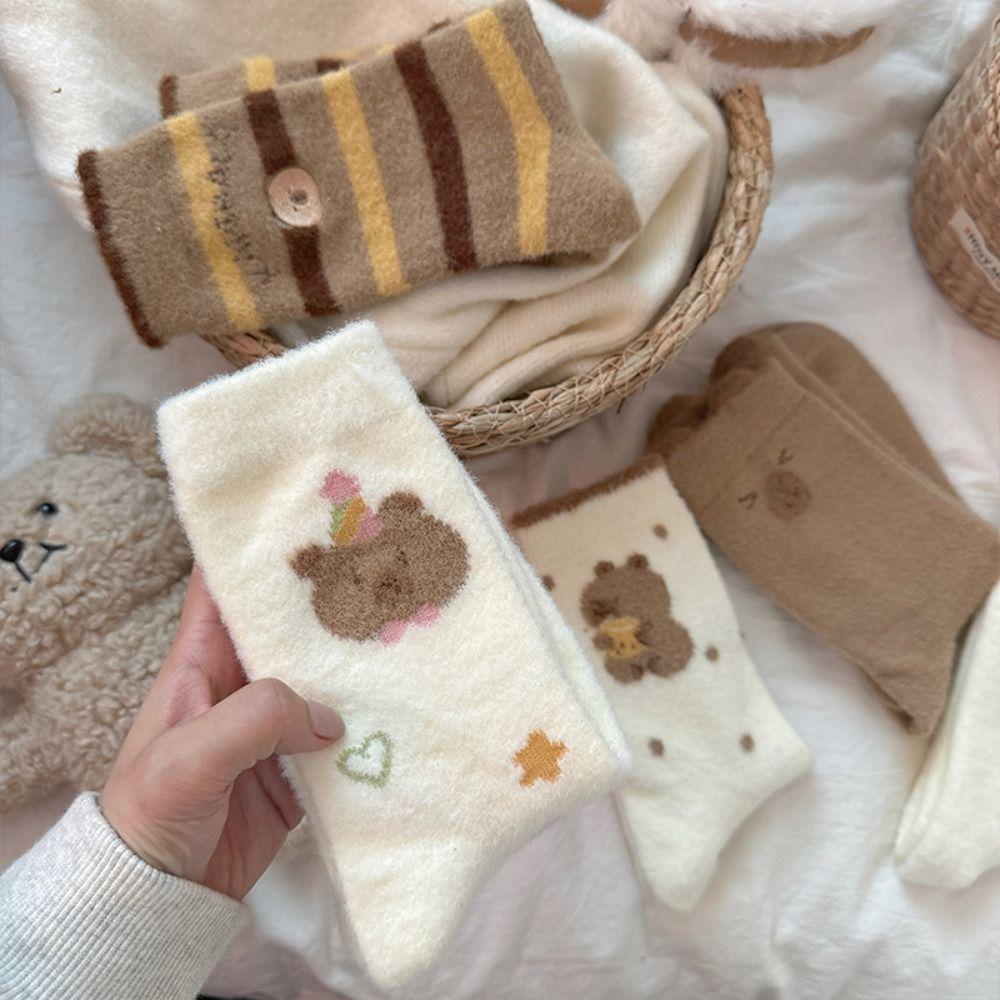 1Pair Soft Capybara Socks Thick Middle Tube Socks Cute Winter Socks  for Woman Girls