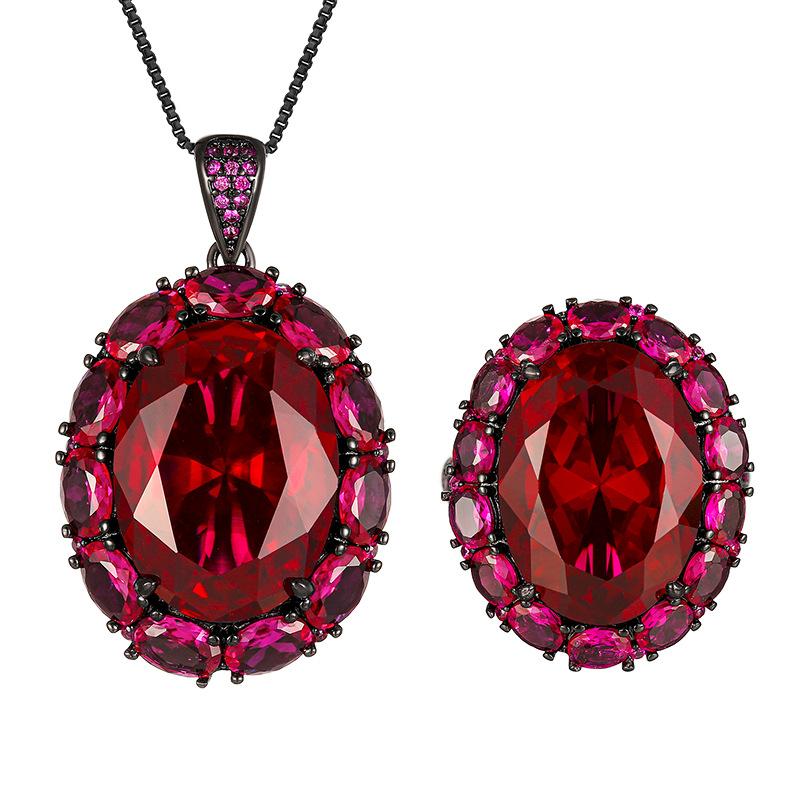 Jewelry Simulation Red Corundum Blue Spinel Light Luxury Jewelry Set Main Stone 15 * 20