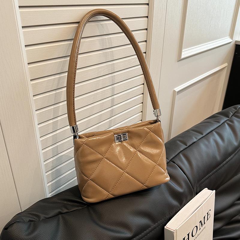 

Niche design popular diamond chain small bag women s 2024 summer fashion simple bucket bag texture shoulder bag коричневий