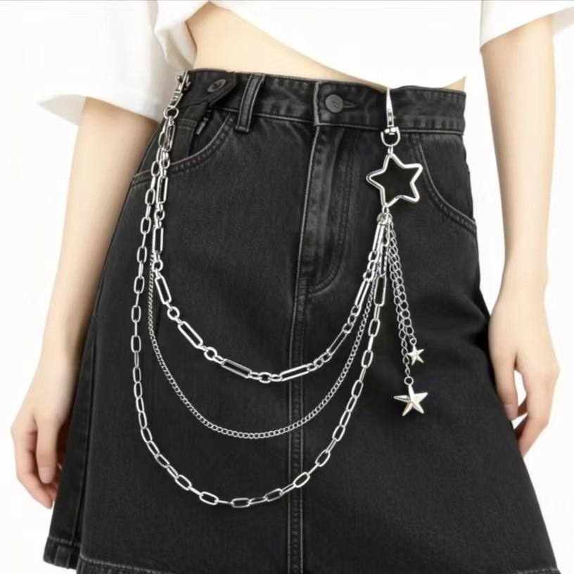 Trendy Hip Hop Multi-layer Star Pendant Waist Chain with Metal Pentagram