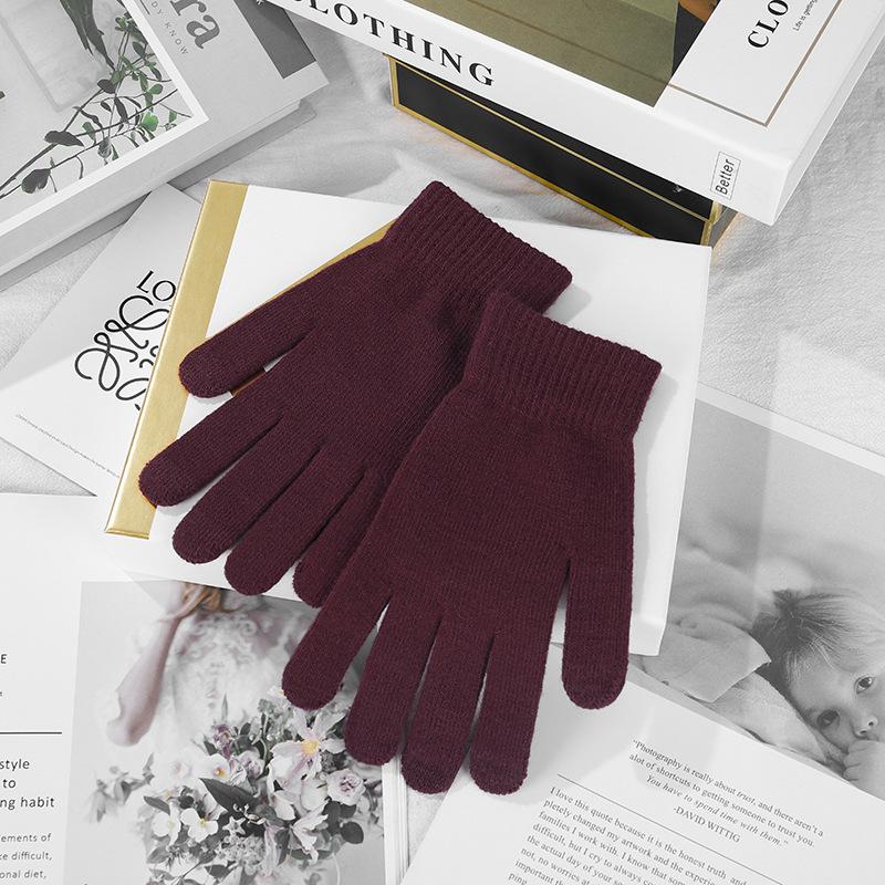 1 Pair Thickened Full-Finger Knitted Solid Color Warm Gloves, Unisex, Suitable for Outdoor Cycling in Autumn and Winter