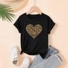 T-shirt décontracté pour fille avec imprimé léopard et motif cœur pour l'été, T-shirt à manches courtes tendance pour enfant