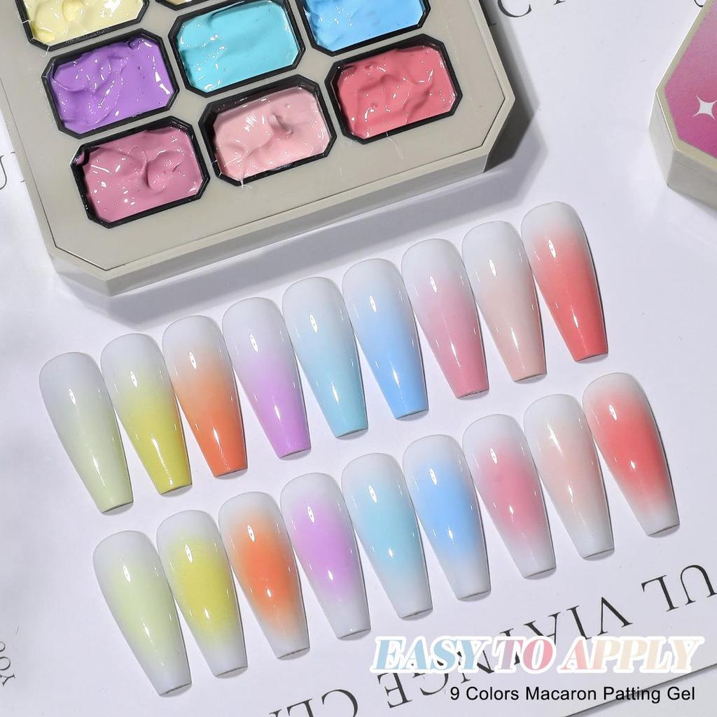 HONEYGIRL Gradient Solid Nail Polish Glue - Macaron Nine-Grid Transparent Color.