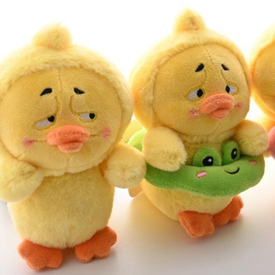 Worried Duck Plush Keychain Cute Stuffed Animal with Random Accessory Soft Bag Charm & Car Decoration Gift for Kids Adults