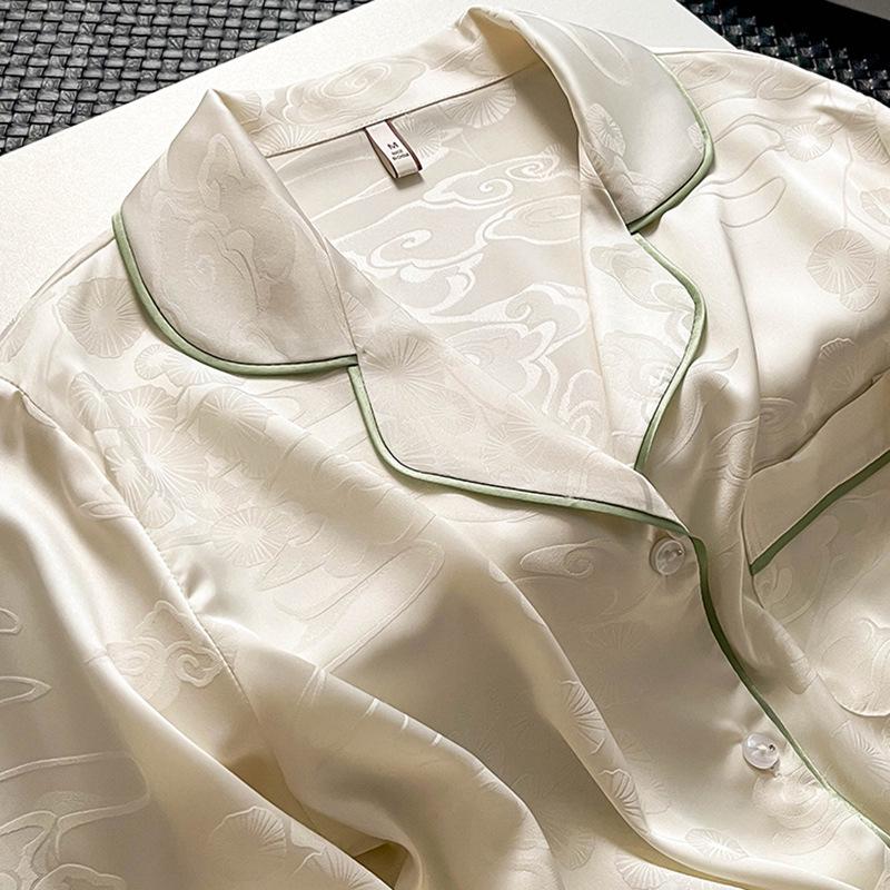 2025 Auspicious Clouds Ice Silk Padded Pajamas - Women's Two-Piece Set In Milk White, Long Sleeve & Pants